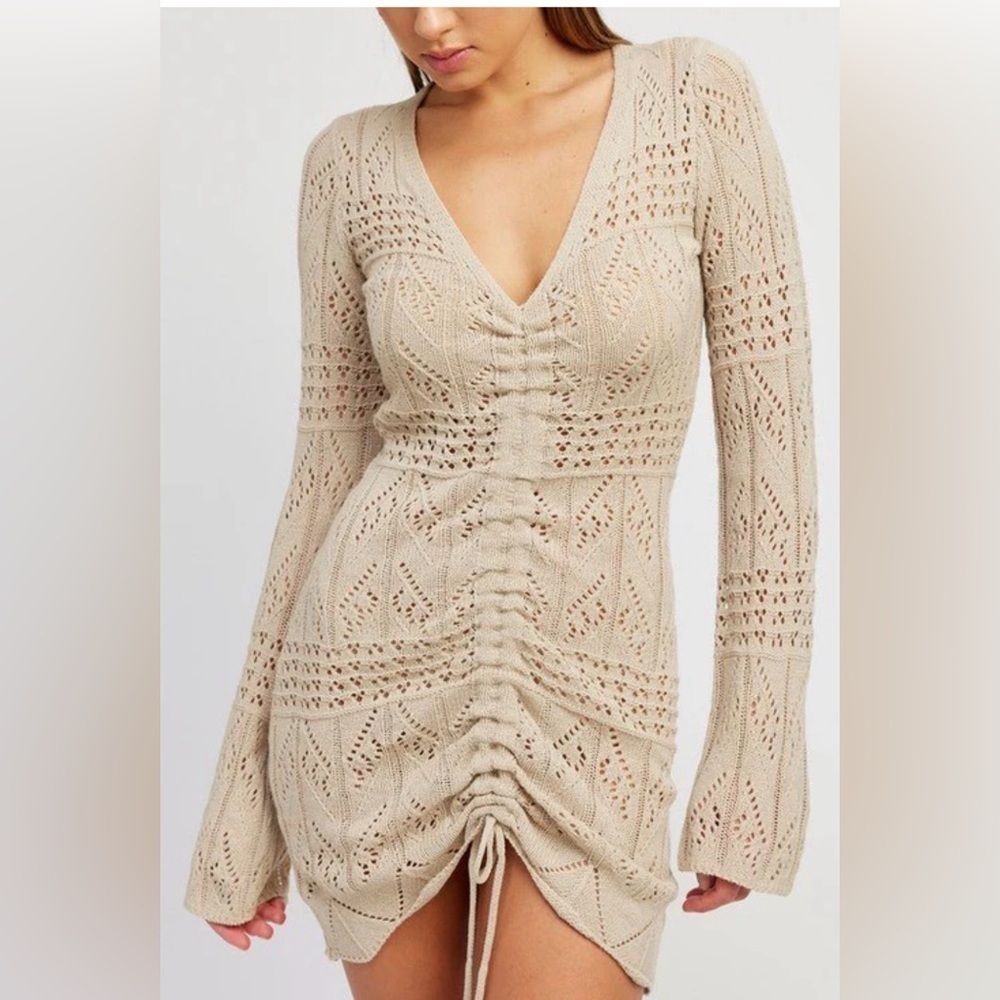 Emory Park Crochet Knit Mini Dress Beige Size S